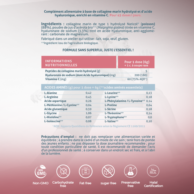 Collagene marino per la pelle con acido ialuronico e vitamina C